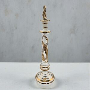 Vintage Bohemian Czech Gilt Art Glass Perfume Bottle w/ Leaf Stopper – 8”